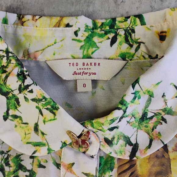 Ted Baker London Butterfly Floral Button Down Shirt Designer Classic Size 0 - Picture 7 of 13